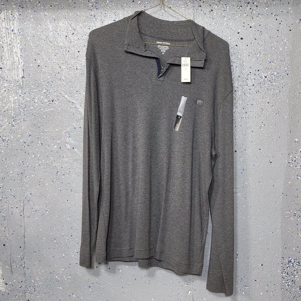New Banana Republic Mens Grey Long Sleeve 1/4 Zip Pullover Shirt XL NWT $50